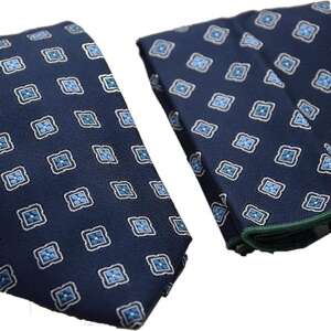 Marco Capelli Microfiber Neck Tie with Napkin For Men, Blue