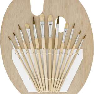 U.S. Art Supply 12-Piece Artist Paint Brush Set with 9" x 12" Wood Painting Palette - 12 Premium Round & Flat Bristle Paintbrushes - Fun Kids, Adults, Students, School Teachers, Beginners, Starter Kit