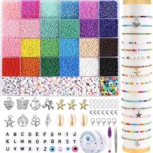JOISHOP 12000pcs Glass Seed Beads for Bracelet Making Kit, 24 Colors 2mm Small Glass Tiny Waist Beads Friendship Bracelet kit for Girls Jewelry Making DIY Craft Bracelet Necklaces