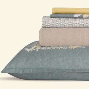 Morano Bedding Set Of 5, Harmony Pique 100% Cotton Fabric Includes, Bedsheet, Pillowcases and Long Pillowcase 240x260 Cm (Areca-Green)