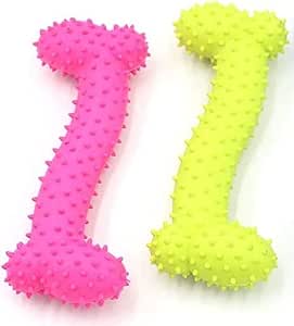 Generic 2 Pieces Dog Bone Shape Chew Toy, 11cm, Pink, Yellow, Blue for Puppy and Small Dog