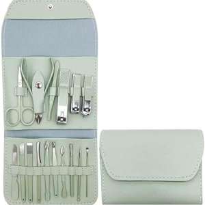 TECHZONE 16-in-1 Manicure Set – Professional Nail Care Kit for Men & Women with Stainless Steel Nail Clippers, Scissors, Tweezers & Grooming Tools in Portable Travel Case (Light Green)