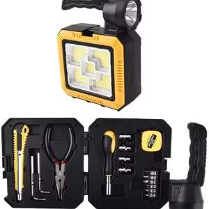 Rechargeable LED Flashlight with Portable Tool Box - Multifunctional Camping Work Light with Screwdrivers, Pliers, Tape Measure and Emergency Repair Tools - Multicolor