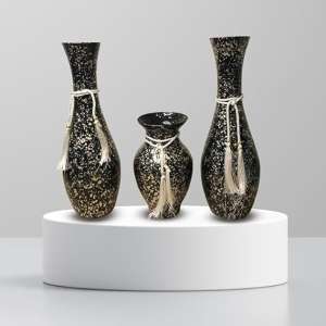 Decorative Vase 3 Pieces Glass Vase for All Style Decor for Pampas Grass Dried Flowers Decorative Accessories for Living Room Bedroom Home Modern Decoration (Black * Gold)
