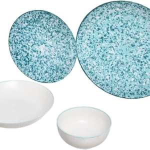 Rosa FM Turquoise Coup Reactive Porcelain Dinner Set 24 Pieces - Multi Color (6 Dessert Plates, 6 Soup Plates, 6 Dinner Plates, 6 Bowls)