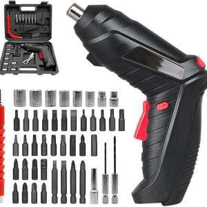 Free wolf Electric Screwdriver 3.6V, Rechargeable Electric Screwdriver Set of 47 Pieces, Rotatable Handle (90°-180°), for Home Improvement and Your DIY Projects (Black)
