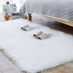 HEQUN Faux Fur Area Rug, Fluffy White Carpet, 80 X 180 CM Square, Modern, Plain, Non-slip, Anti Allergic, Anti-fade