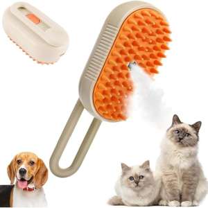3 In 1 Steam Brush, Cat & Dog Grooming Brush, Reduces Shedding, All Hair Types, Unisex, All Ages, Pet Owners with Cats or Dogs