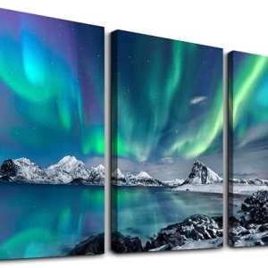Farmhouse Canvas Wall Art For Bedroom Wall Decorations For Living Room Office Wall Decor Aurora Scenery Painting On Stretched And Framed Wall Pictures 3 Piece Ready To Hang For Bathroom Home Decor