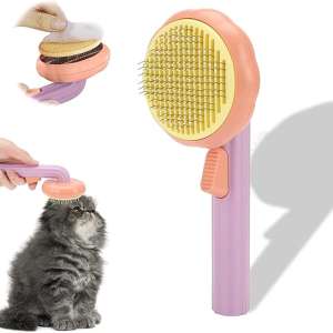 Pet Pumpkin Brush Self Cleaning Slicker Brush for Dogs Cats Puppy Rabbit Pet Grooming Brush Tool Gently Removes Loose Undercoat Dog Grooming Brush for Short & Long Haired (Purple)