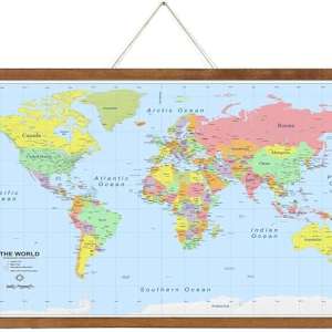 27 by 100 cm Hanging Wood Frame World Map Wall Art Print Premium by Upto Date Egypt
