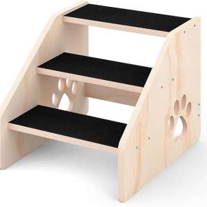 Dog Stairs, Wooden 3-Step Dog Ramp for Small Medium Large Older Cat, Puppy Essentials Pet Step Ladder for High Bed Couch Car