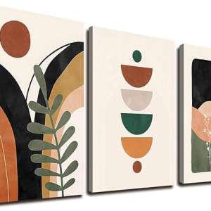 Orange Minimalist Boho Wall Art Geometry Neutral Abstract Art Modern 3 Pieces Stretched and Framed Artwork HD Pictures Canvas Prints Wall Art for Bedroom Office Home Bathroom Wall Decor 12"x16"x3