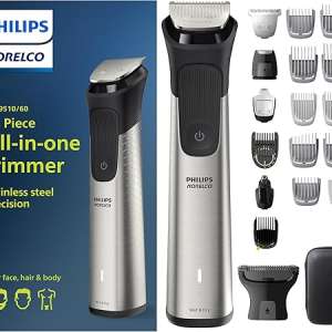 Norelco Multigroom Series 9000-21 piece Men's Grooming Kit for beard, body, face, nose, ear hair trimmer w/premium storage case, MG9510/60