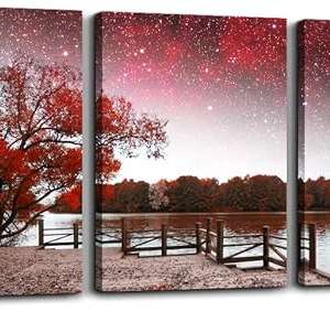 Wall Art for living room Canvas Prints bedroom Wall Decor for bathroom artwork Abstract Painting Red tree moon landscape paintings 12" x 16" 3 Pieces Modern framed office Home decorations for kitchen