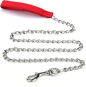 Heavy Duty Dog Leash,4FT/6FT Metal Dog Leash Dog Chain with Comfortable Handle for Medium & Large Size Dogs, Improved Dog Safety & Comfort ，Attaches to Pet Collar（Red 4FT