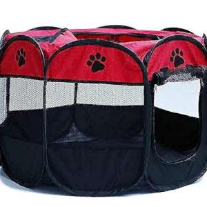 Portable Folding Pet tent Dog House Cage Playpen Puppy Kennel Easy Operation Octagonal Fence outdoor supplies - Red(L)