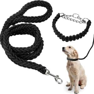 hugyou Dog Leash with Adjustable Collar Set, Dog Leash for Walking, Adjust Nylon Rope Braided Dog Training Leash for Small Dog (Small, Black)