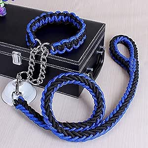 Dog Collar and Leash Set, Heavy Duty Paracord Rope Braided Dog Training Collar and Leash, Reflective and Soft for Pet Skin, for Small Medium Large Dogs (Blueblack, Large)