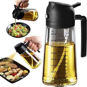 TrendPlain 16oz Olive Oil Dispenser Bottle for Kitchen - 2 in 1 Oil Dispenser and Oil Sprayer for Cooking, Air Fryer, Salad, 470ml Olive Oil Sprayer Black
