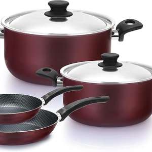 Trueval Teflon cookware set 6 pieces frying pan size 14-22 + Cooking Pot size 16-24