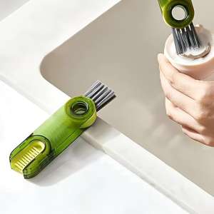 Versatile Cleaning Brush Kit - Multi-Functional 3-in-1 Brush with Silicone Cup Holder and Crevice Tool Designed for Thorough Cleaning of Bottles, Lids, and Tight Spots in Daily Use (2 Pieces)
