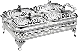 Amanda Tableware Queen Anne rectangular appetizer plate Quadruple silver plated (4 lids + 4 glass plates) 0/4925