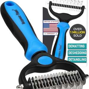 Maxpower Planet Dog Brush - Double Sided Deshedding Dematting Tool - Cat Brush Undercoat Rake - Dog Brushes Shedding Hair - Dog Grooming Brush Long Haired Cats - Cat Grooming Brush Pet Comb, Blue