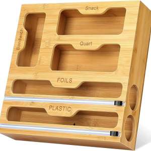 5 in 1 Kitchen Drawer Organizer for Foil and Plastic Wrap Organizer, 3 Zip Lock Bags Assorted Sizes Organizer and 2 Aluminum Foil Organization and Storage Plastic Bag Organizer for Foil