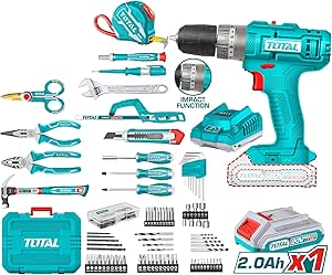 Super Total 165-Piece Tool Set with 20V Cordless Impact Drill, Battery & Charger - Complete Home Repair & DIY Kit with Screwdrivers, Wrenches, Pliers, Drill Bits & More - THKTHP11652
