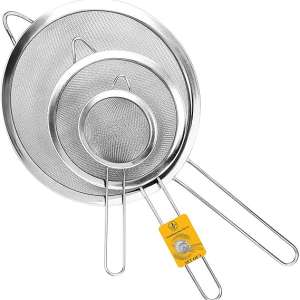 Sieves Strainers Set of 3 - Metal Sieve Stainless Steel, Fine Mesh Strainer - Kitchen Sieve, Sive Cooking, Flour Sieve for Baking - Seive, Colander, Sifter, Dishwasher Safe SIV, Rust Free