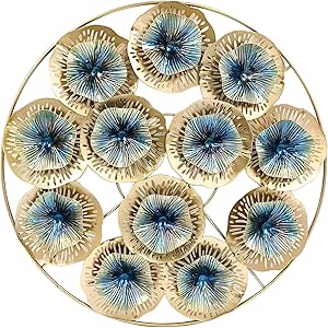 Wall Art Decor - Unique Metal Flower Panel, 45 cm Round Sculpture for Stylish Living Room or Bedroom Wall Hanging to Elevate Home Aesthetics (Blue)