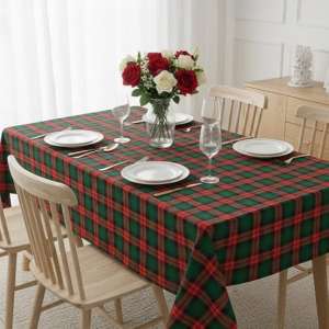 Christmas Tablecloth 140×250 cm – Festive Rectangular Table Cover, Kitchen & Parties – Holiday Decor, Water-Resistant, Stain-Resistant Polycotton Christmas Dinner Table Cloth (Plaidelle)